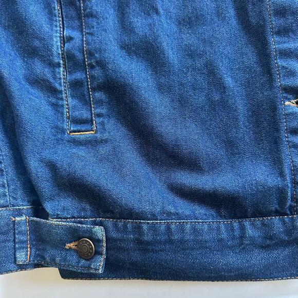 90s Y2K Denim Jacket Silver Threads Embroidered Leaf Jean Coat Women’s L Fall - Picture 5 of 15